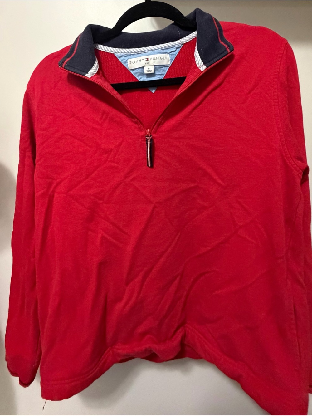 Tommy Hilfiger Kids Red Quarter-Zip Pullover with Navy Trim